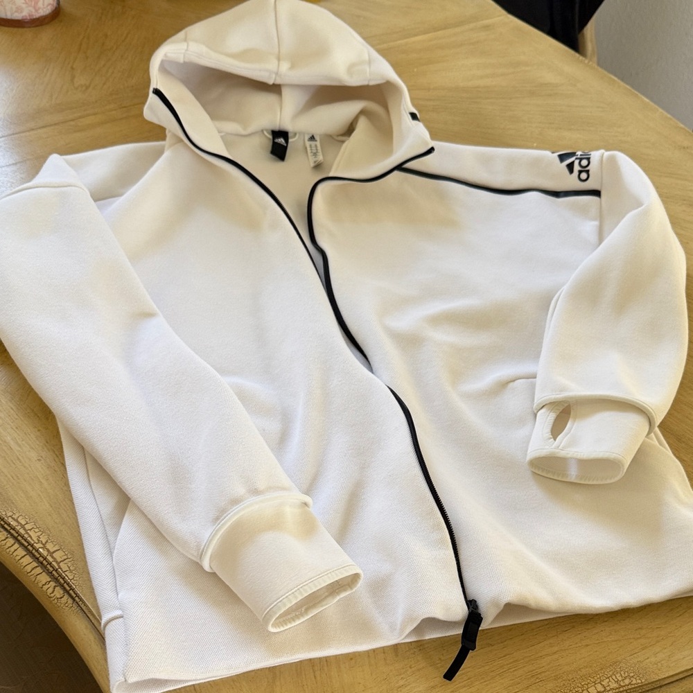 Adidas White Hoodie with Black Label